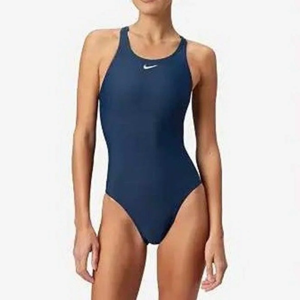 Nike Womens Navy Blue Racerback One Piece Swimsuit NESS8370-440 Size 34